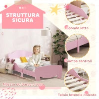 Lettino per Bambini con Testiera e Pediera a Orso e 2 Sponde Laterali, in Legno, 143.5x80x55 cm, Rosa