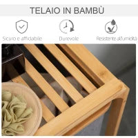 Cesto Portabiancheria con 3 Scomparti in Tessuto e Bambù, 50x32x69.7cm