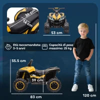 Quad Elettrico per Bambini 12V, 2 Velocità, Ruote Larghe con Clacson e Fari LED, Età 3-5 Anni, Giallo