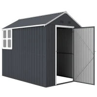 Casetta da Giardino Porta Attrezzi in Acciaio Zincato e PP con Finestra, 259x172x222 cm, Grigia e Bianca