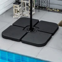 Base per Ombrellone Set 4 Pezzi in HDPE Riempibile con Acqua o Sabbia, 104x104x7.5 cm, Nera