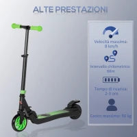 Monopattino Elettrico Pieghevole per Bambini 6+ Anni ad Altezza Regolabile, 71x36.5x75-80 cm, Nero e Verde