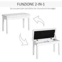 Sgabello Pianoforte Professionale con Vano Portaoggetti Ecopelle, Legno 76 × 36 × 50cm Bianco