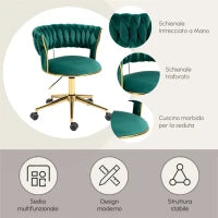 Sedia Girevole da ufficio e per Trucco o Salotto, Poltroncina in Velluto con Altezza Regolabile, per Sedia da Studio, Verde