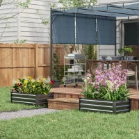 Set di 2 Letti per Orto Rialzato con Fondo Aperto in Acciaio Galvanizzato, 100x60x30cm, Grigio