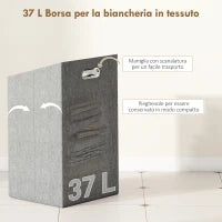 Mobile Bagno a Doghe con Cesto Portabiancheria e Armadietto, in Bambù e Poliestere, 40x30x95 cm, Grigio e Legno