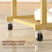 Stender Appendiabiti con 2 Barre, Ripiano Inferiore e 4 Ruote in Bambù, 80x40x160 cm, Legno Naturale