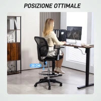 Sedia Girevole con Anello Poggiapiedi e Schienale Ricurvo, in Poliestere, Schiuma e Plastica, 55x58x94 cm, Nero