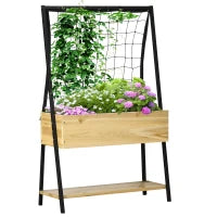Vaso su piedi con scaffale inferiore e trellis in rete per piante e fiori - dim. 80L x 30l x 125H cm