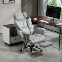 Sedia da ufficio ergonomica, imbottita, con poggiapiedi, schienale regolabile, 360° girevole, Grigio Chiaro