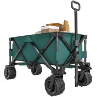 Carrello da Giardino Carico max 70kg con Maniglia Telescopica, in Metallo e Tessuto Oxford, 108x55 cm, Verde
