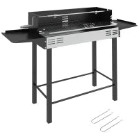 Barbecue a Carbone a 3 Livelli con Mensole Pieghevoli e Girarrosto, in Acciaio Inox, 118x32x90 cm, Nero
