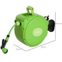 Outsunny Avvolgitubo da Giardino Retrattile con Tubo dell'Acqua 20 m, Rullo Avvolgitubo da Parete Girevole a 180°, Avvolgitubo Automatico Tubo da Giardino per Irrigazione in plastica, Verde