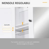 kleankin Mobiletto Armadietto a Muro con Specchio da Bagno Cucina in MDF 56 x 13 x 58cm Bianco