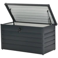 Panca Baule Contenitore da Giardino con Chiave, Cassapanca Moderna in Acciaio, Grigio, 120x62x62cm