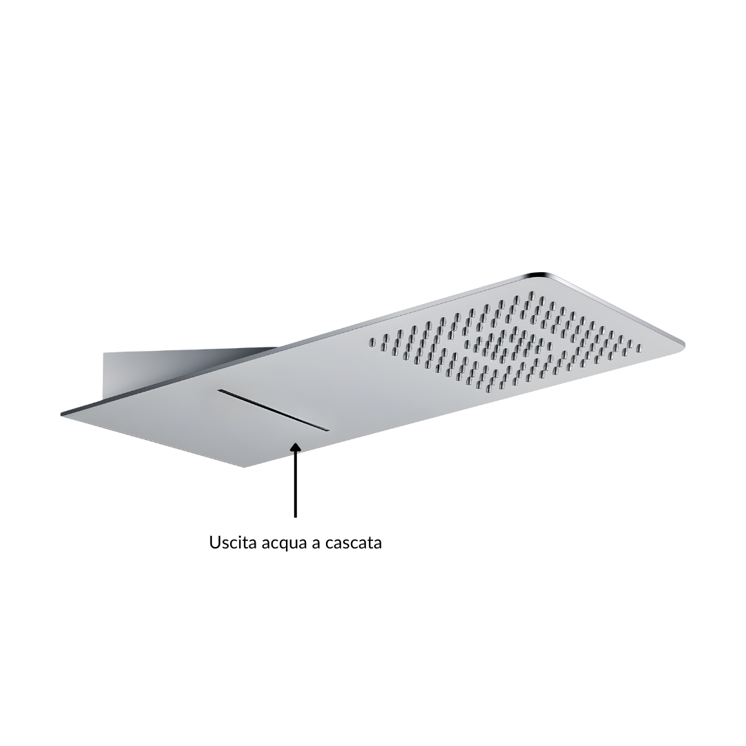 Wall kit a parete da incasso a muro acciaio inox + soffione doccia a parete acciaio inox punta quadrata con cascata