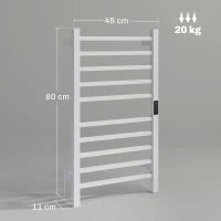 Scaldasalviette Elettrico Smart a 10 Barre con Timer e Display LCD, in Acciaio Inox, 45x11x80 cm, Bianco