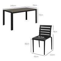 Set da Giardino con Tavolo e 4 Sedie Impilabili in Acciaio e Doghe in Plastica, Nero
