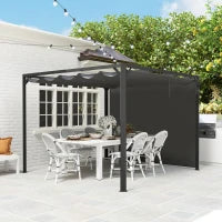 Gazebo Pergola Retrattile 3x3 m con Tenda a Rullo e Fori di Drenaggio, in Acciaio e Poliestere Grigio Scuro