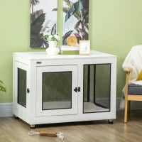 Casetta per Cani Taglia Grande con 2 Porte Bloccabili e Cuscino Lavabile, 94x60x71.5 cm, Bianco