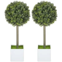 Set di 2 Palle di Bosso Artificiale 45cm Pianta Finta in Vaso, Piante Artificiali in Plastica