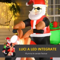 Babbo Natale Gonfiabile su Motocicletta 165cm con Luci LED Integrate, Decorazione Natalizia da Esterno