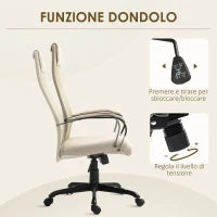 Sedia da Ufficio Ergonomica Girevole con Reclinazione, Altezza Regolabile e Ruote, 58x61x115-125cm, Beige