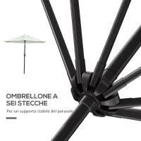 Ombrellone da Giardino Inclinabile 2.3x2.2m con Manovella, Palo in Metallo e 6 Stecche, Crema