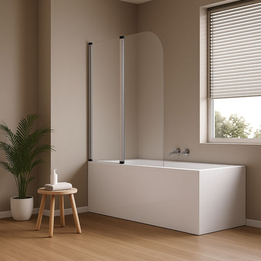 Parete sopra vasca due ante orientabili vetro temperato 4mm 140x120cm cromo lucido *** confezione 1