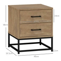 Set di 2 Comodini con 2 Cassetti Stile Industriale in Legno e Acciaio, Colore Legno