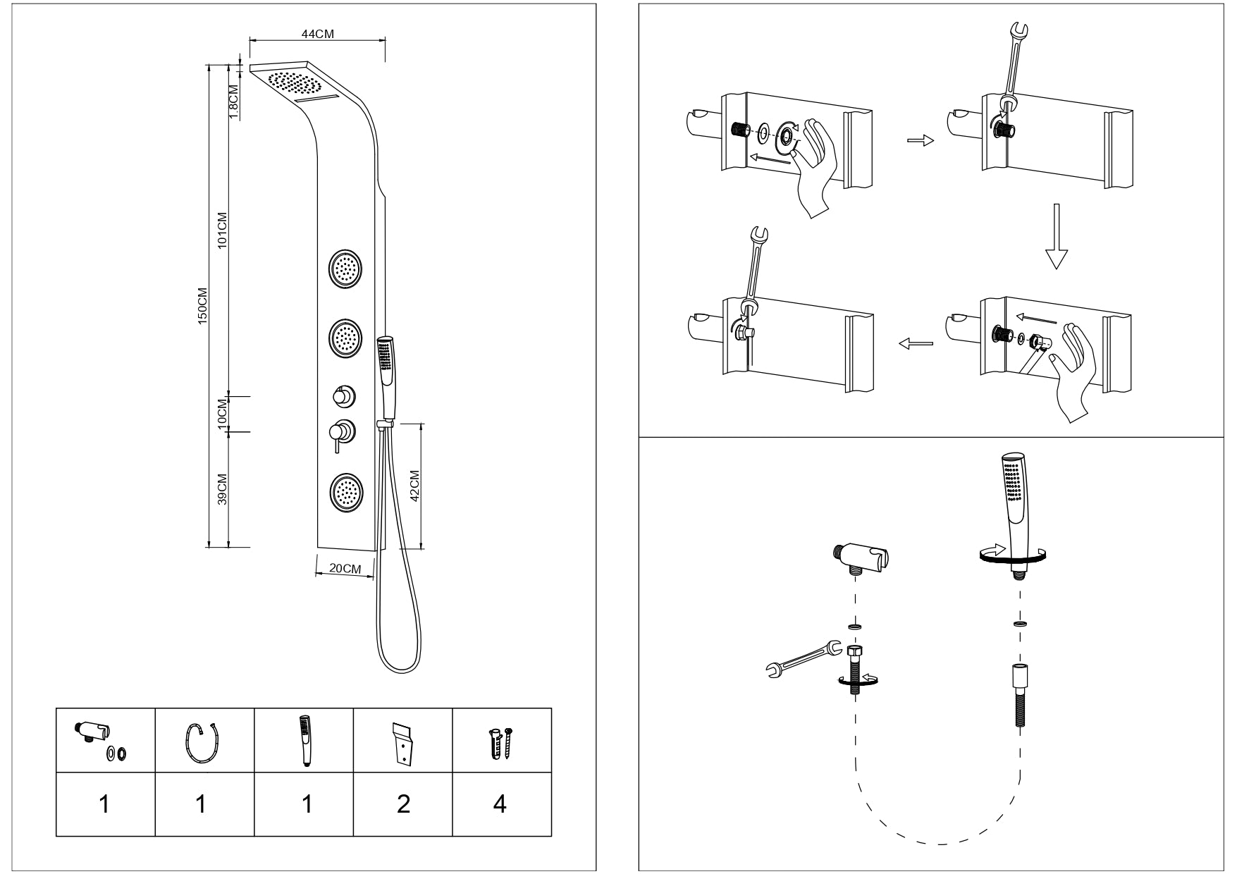Colonna doccia joy acciaio inox 3 getti idro e cascata arredamento h150xl20xp44 *** finitura- cromo lucido, confezione 1