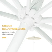 Ombrellone da Giardino a Manovella Inclinabile e Palo a 2 Sezioni, Poliestere e Metallo, 2.6x2.4 m, Bianco