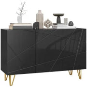 Mobile Contenitore con 2 Armadietti e Ripiano Regolabile, in Truciolato e Metallo, 120x40x75 cm, Nero e Oro