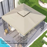 Copertura per Gazebo da Giardino 3x3m, Tetto Sostitutivo UPF30+ a 2 Livelli in Poliestere, Crema