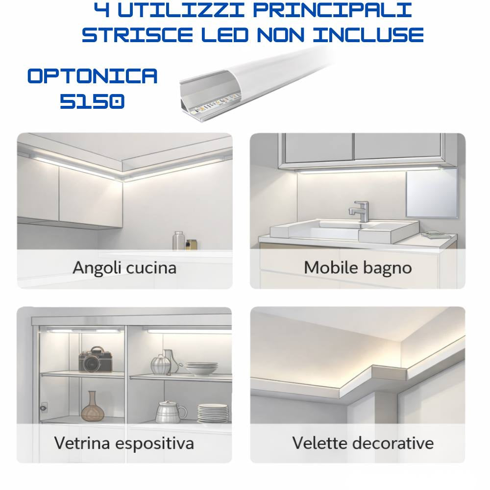 Profilo in alluminio per striscia led angolare grigio 12mm 2m