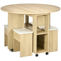 Set Tavolo e Sedie 5 Pezzi in Truciolato, Tavolo Rotondo con 2 Ripiani Aperti e 4 Sgabelli Moderni