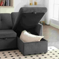 Divano Componibile a L in Velluto, Divano letto reclinabile estraibile convertibile, con sedili portaoggetti, Grigio Scuro