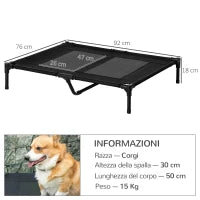 Brandina per Cani Grandi in Metallo e Tessuto Oxford con Borsa di Trasporto, 92x76x18cm, Nero