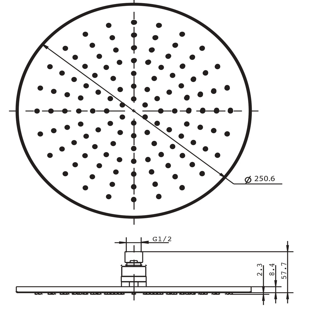 Soffione doccia tondo ottone cromato 8 mm spessore effetto pioggia varie misure bagno *** misure diam. 250x8 mm 100 u...