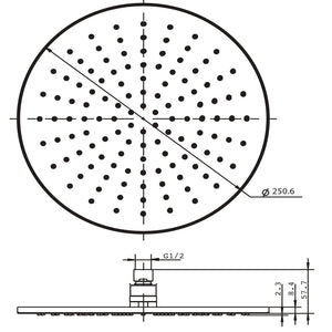 Soffione doccia tondo ottone cromato 8 mm spessore effetto pioggia varie misure bagno *** misure diam. 250x8 mm 100 u...