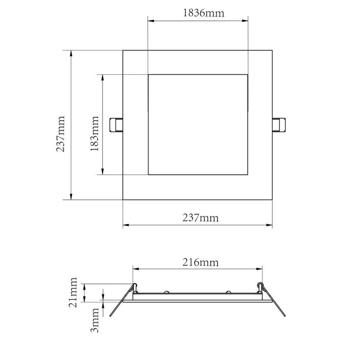 Faretto LED incasso pannello quadrato slim DMX RGB multicolore luce calda 24V impermeabile cromoterapia box doccia bagno 23W foro 155x155