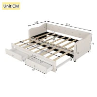 Divano letto 90x200 cm con letto estraibile e 2 cassetti, senza materasso, Beige