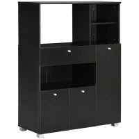 Credenza da Cucina in Legno per Microonde con Armadietti, Mensole e Cassetto, 90x40x120 cm, Nero