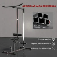 Stazione Fitness Pull Down da Casa con Panca e Cavo Regolabile, in Acciaio 107x120x190cm Nero