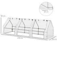 Serra da Giardino a Tunnel in PE con Bordi Allungati e Porte a Cerniera, 270x90x90 cm, Bianco