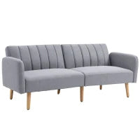 Divano Letto Convertibile a 2 Posti, Design Scandinavo, Schienale Regolabile su 3 Posizioni, Piedi in Legno, Tessuto Effetto Lino, Grigio