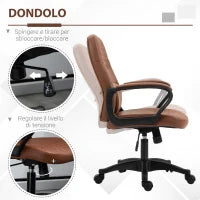 Sedia da Ufficio a Dondolo con 2 Punti Massaggianti e Porta USB, Poltrona da Ufficio in Finta Pelle Marrone con Altezza Regolabile, 59x63x92-101cm