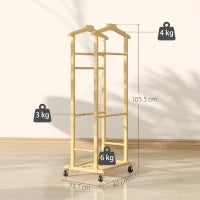 Servomuto 4 in 1 a Rotelle con 2 Aste, Vassoio Svuota Tasche e Ripiano per Scarpe, in Bambù, 47x33.7x105.5 cm