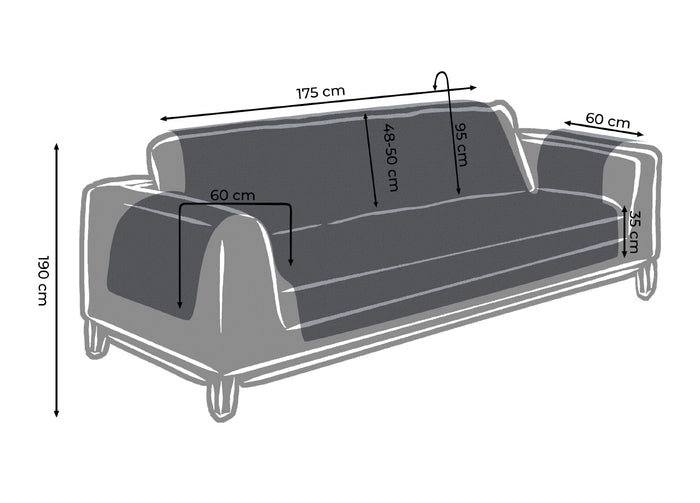 Copridivano/poltrona Imbottito Trapuntato Antimacchia Sofà Cover Impermeabile - 3 Posti - Grigio-Grigio