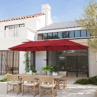 Ombrellone Doppio con Prese d'Aria e Manovella, in Metallo e Poliestere, 4x2.2x2.34 m, Nero e Rosso